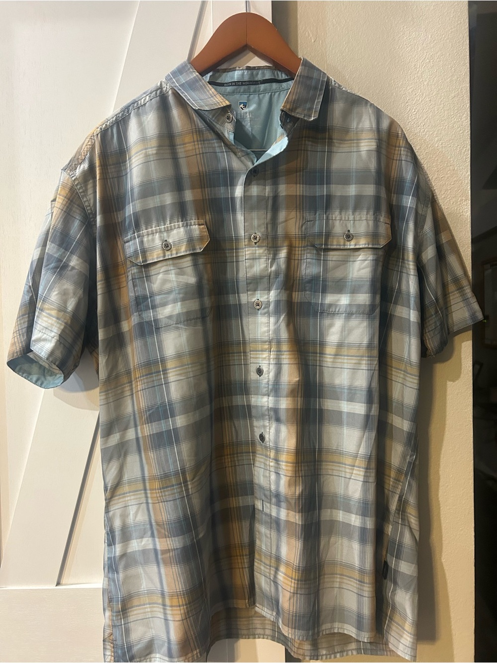 Kuhl Men's Short-Sleeve Plaid Button-Down Shirt - Light Blue & Gray